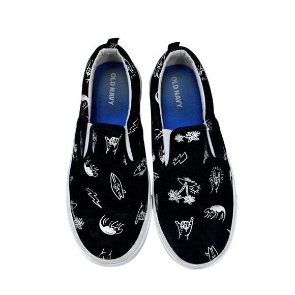 Old Navy Black Graphic Slip-On Shoes Space-Themed Print Canvas Upper Comfortable - Picture 2 of 9